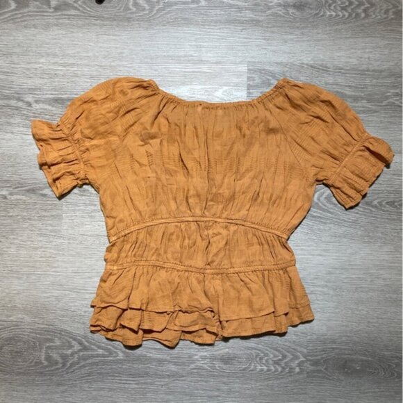 Off Shoulder Cream Brown Sheered Top US 2–4 Boho Cottagecore Festival Flowy - Picture 2 of 5